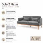 Sofá Cama Charles de 2 Plazas con Respaldo Reclinable de 210 x 82 x 85 cm Gris