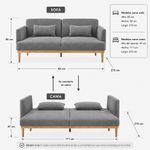 Sofá Cama Charles de 2 Plazas con Respaldo Reclinable de 210 x 82 x 85 cm Gris