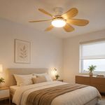 Ventilador LED con Rosca E27 de 15 W con 6 Aspas Luz CCT Ajustable con Acabado de Madera