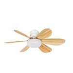 Ventilador LED con Rosca E27 de 15 W con 6 Aspas Luz CCT Ajustable con Acabado de Madera