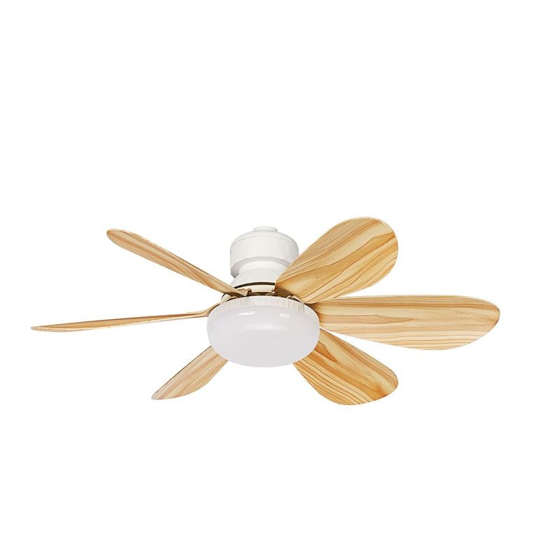 Ventilador LED con Rosca E27 de 15 W con 6 Aspas Luz CCT Ajustable con Acabado de Madera