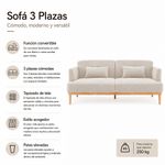 Sofá Cama Charles de 2 Plazas con Respaldo Reclinable de 210 x 82 x 85 cm Beige