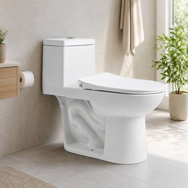Sanitario de Una Pieza Equix II Porcelana con Descarga 4.8 L Botón Sencillo y Cierre Suave