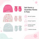 Set de Gorros y Guantes para Bebé Diseño Floral Tejido Elástico, 6 Piezas