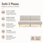 Sofá Cama Stuart con Respaldo Reclinable de 189 x 89 x 87 cm Beige