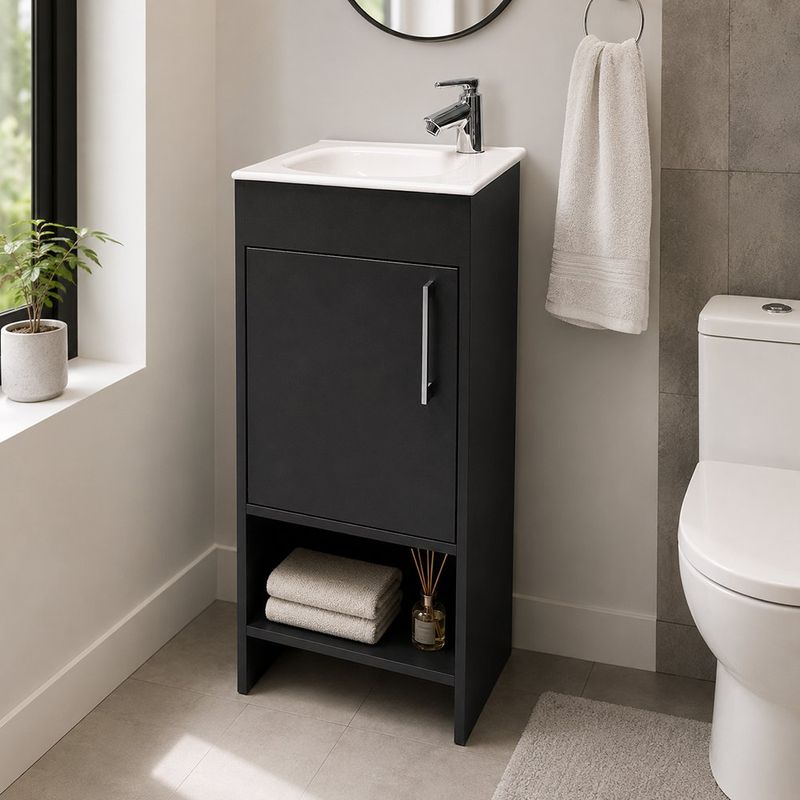 Vanity de Piso Aluvia Esencial de Madera Aglomerada con Lavamanos de Porcelana Negro 40 Cm