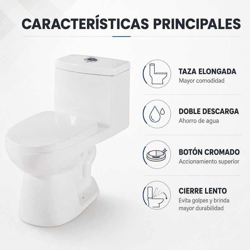 Sanitario de Una Pieza de Cerámica Redondo con Descarga Doble 4/6 L Botón Superior y Cierre Suave