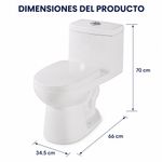 Sanitario de Una Pieza de Cerámica Redondo con Descarga Doble 4/6 L Botón Superior y Cierre Suave