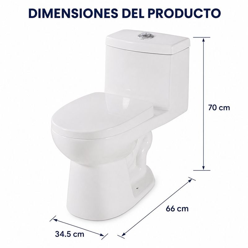 Sanitario de Una Pieza de Cerámica Redondo con Descarga Doble 4/6 L Botón Superior y Cierre Suave