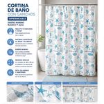 Cortina de Baño con Ganchos Impermeable Diseño Marino Blanco y Azul 183 x 178 Cm