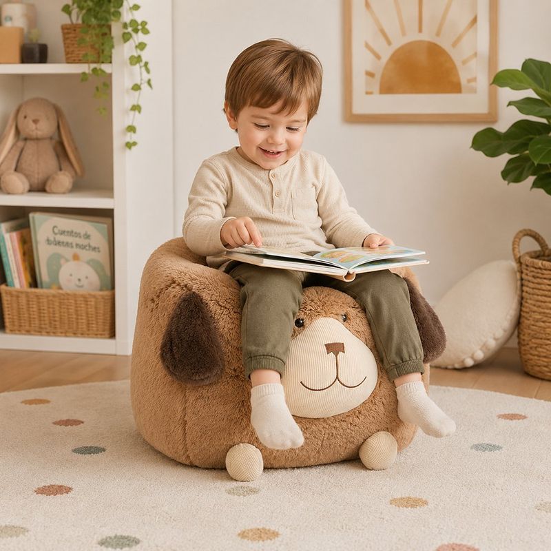 Sofá Infantil Diseño de Perro con Orejas Color Café para Cuartos y Salas de Juego