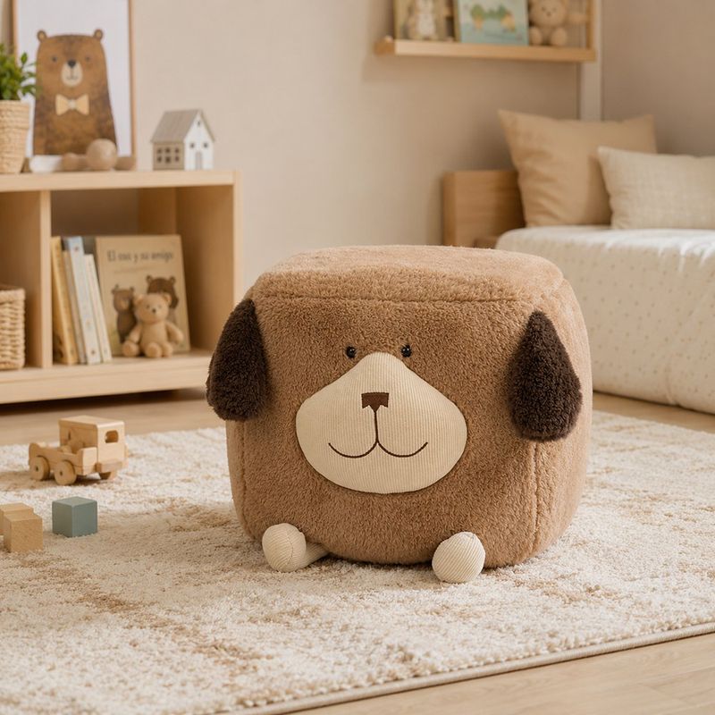 Sofá Infantil Diseño de Perro con Orejas Color Café para Cuartos y Salas de Juego