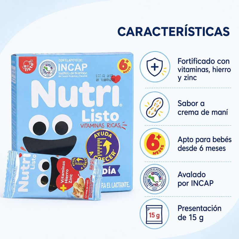 Crema de Maní Fortificada con Vitaminas Hierro y Zinc para Bebés, 14 Unidades