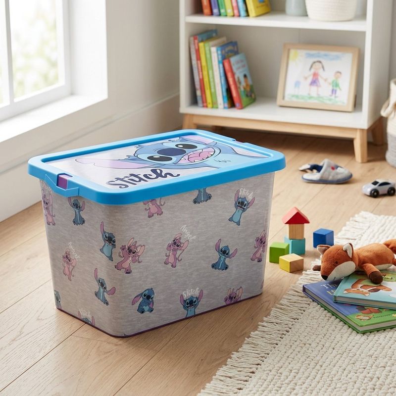Caja Organizadora de 7 L Diseño Stitch and Angel Plástico Resistente con Cierre de Clip