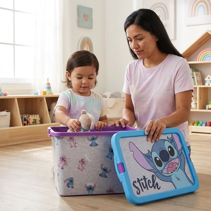 Caja Organizadora de 7 L Diseño Stitch and Angel Plástico Resistente con Cierre de Clip