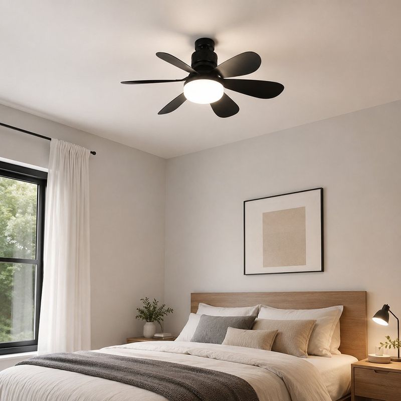 Ventilador LED con Rosca E27 de 15 W 6 Aspas Luz CCT Ajustable en Color Negro