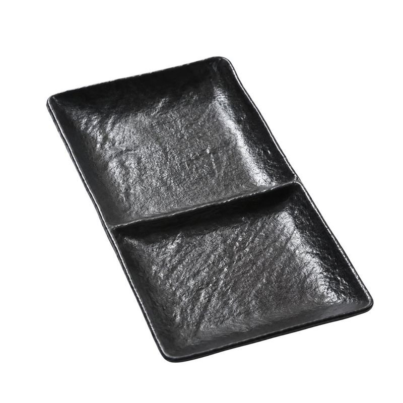Bandeja Rectangular con 2 Divisiones de Porcelana Slate Negra 10.5 Plg