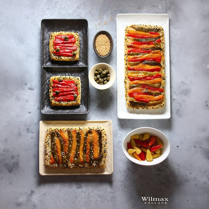 Bandeja Rectangular con 2 Divisiones de Porcelana Slate Negra 10.5 Plg
