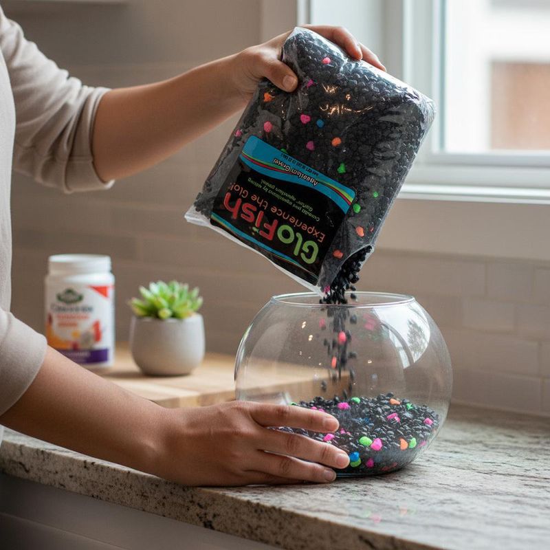Grava para Acuario Color Negro con Colores Fluorescentes Bolsa de 5 Libras