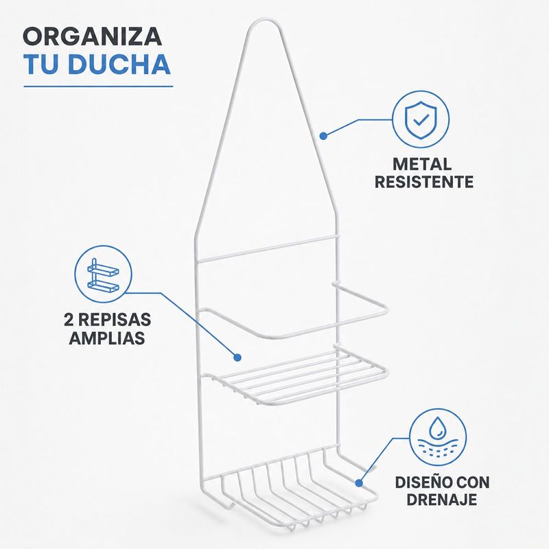 Organizador de Ducha Colgante de Metal con 2 Niveles Color Blanco
