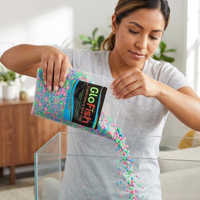 Grava para Acuario Colores Rosa Verde y Azul Fluorescentes Bolsa de de 5 Libras