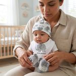 Set de Gorro con Nudo, Babero Tipo Pañoleta y Calcetas con Diseño de Elefante para Bebé