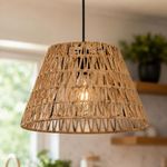 Lámpara Colgante de Ratán Natural con Pantalla Tejida de 38.5 Cm