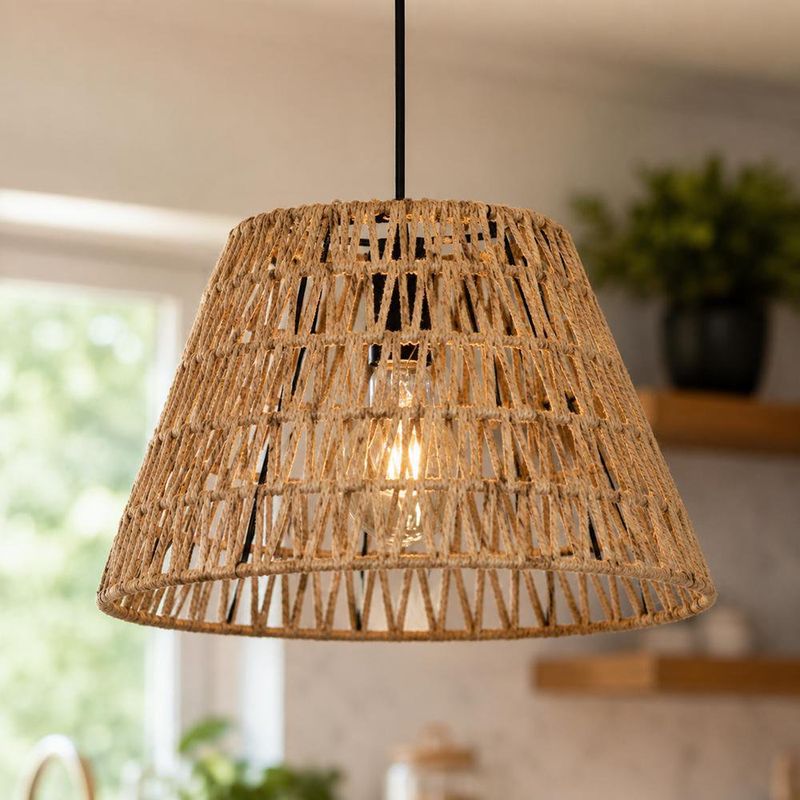 Lámpara Colgante de Ratán Natural con Pantalla Tejida de 38.5 Cm