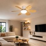 Ventilador LED con Rosca E27 de 15 W con 6 Aspas Luz CCT Ajustable con Acabado de Madera