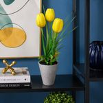 Planta de Tulipanes Artificial Color Amarillo con Maceta