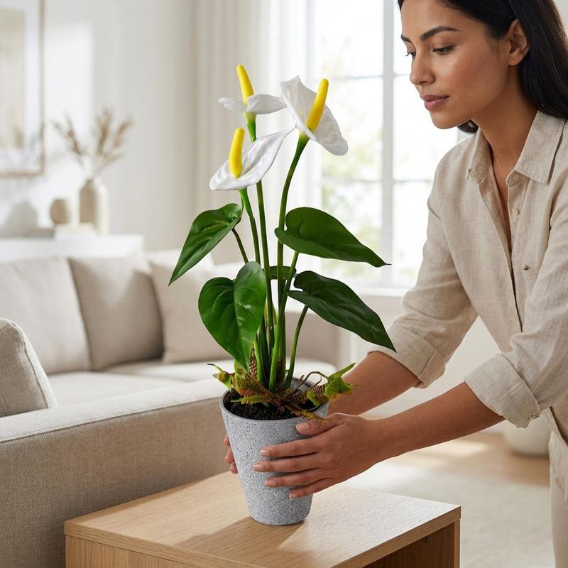 Planta Anturio Artificial Color Blanco con Maceta