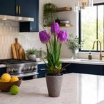 Planta de Tulipanes Artificial Color Morado con Maceta