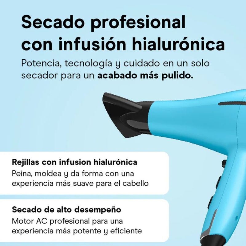 Secador Profesional Hyaluronic Hydro Boost con Infusión de Ácido Hialurónico 1875 W Color Azul