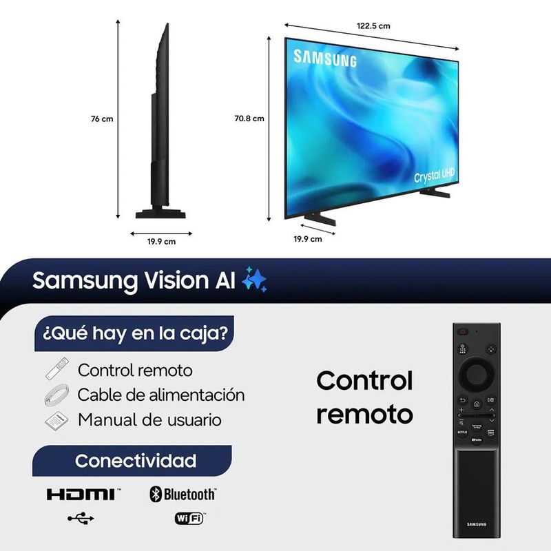 Televisor Smart TV Crystal UHD 4K U8000H de 55 Plg con Tizen y Vision AI