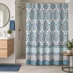 Cortina de Baño con Ganchos Impermeable Diseño de Mandalas Azul 183 x 178 Cm