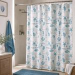 Cortina de Baño con Ganchos Impermeable Diseño Marino Blanco y Azul 183 x 178 Cm