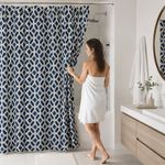 Cortina de Baño 183 x 178 Cm con Ganchos Color Azul y Blanco