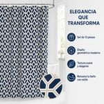 Cortina de Baño 183 x 178 Cm con Ganchos Color Azul y Blanco
