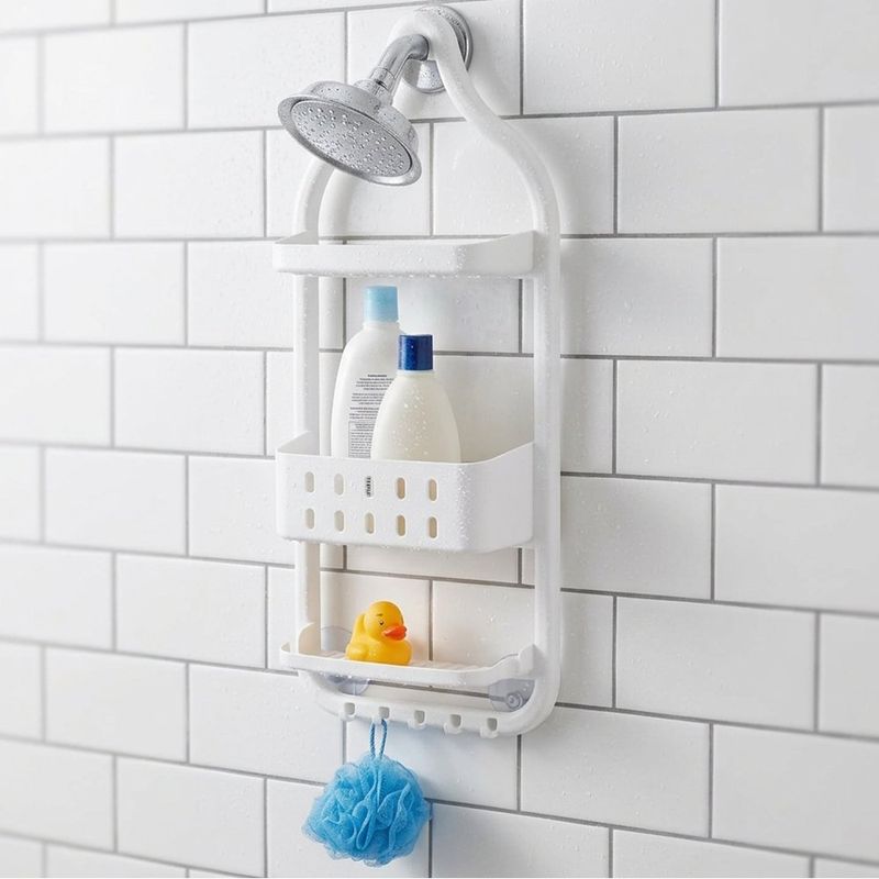 Organizador de Ducha Colgante de Plástico con 3 Niveles y Ganchos Color Blanco