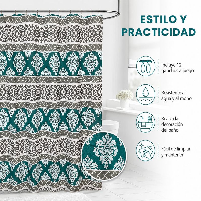 Cortina de Baño 183 x 178 Cm Color Aqua y Café