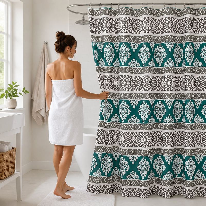Cortina de Baño 183 x 178 Cm Color Aqua y Café