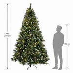 Árbol Navideño Aritifical Nevado de 9 Pies con Luz LED Cálida Bayas y Conos 8 Funciones