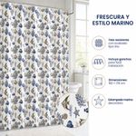 Cortina de Baño 183 x 178 cm Océano Color Blanco y Azul