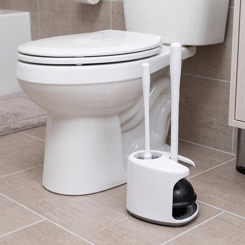 Set para Sanitario 2 en 1 Destapacaño y Cepillo con Base y Compartimentos Separados