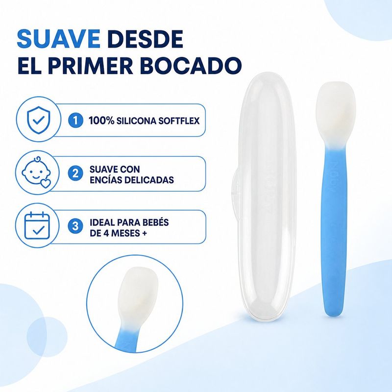 Cuchara de Silicona Suave 100% SoftFlex para Bebé con Estuche de Viaje