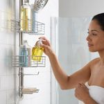 Organizador de Ducha Colgante de Acero Inoxidable Cromado con 2 Niveles y Jabonera Ajustable