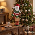 Figura Navideña de Santa Claus de Pie Sobre Regalos 60 cm para Decoración Interior