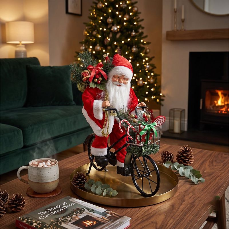 Figura Navideña Animada Santa en Bicicleta con 10 Luces LED 52 cm para Decoración Interior
