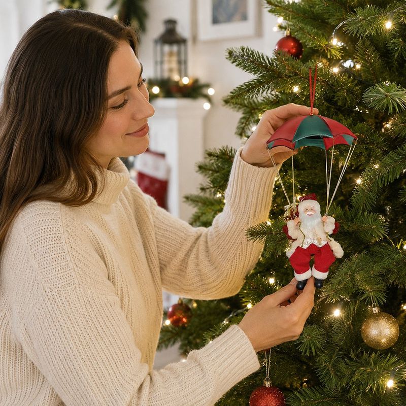 Figura Navideña Santa en Paracaídas 30 cm para Decoración Interior