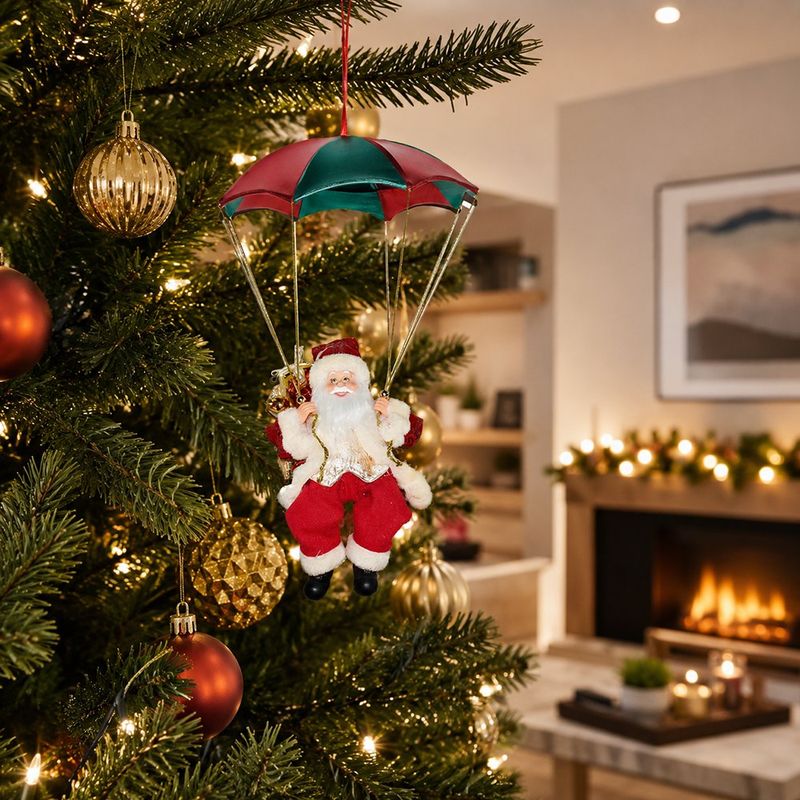 Figura Navideña Santa en Paracaídas 30 cm para Decoración Interior